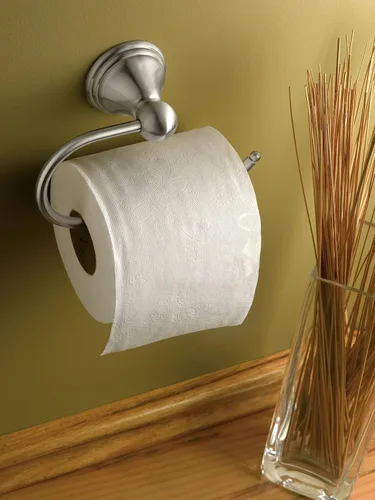 Vista 2 de Moen Preston Collection DN8408BN Soporte para papel higiénico de un poste, níquel cepillado resistente a las manchas, soporte de pared para rollo