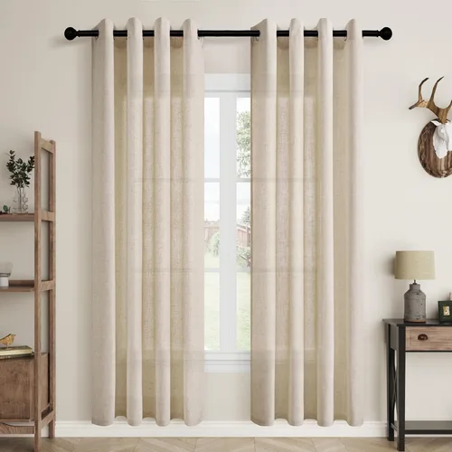 Vista 36 de Aersas Cortinas de lino negro para dormitorio de 63 pulgadas de largo, 2 paneles de privacidad, eficiencia energética, semitransparentes, cortinas