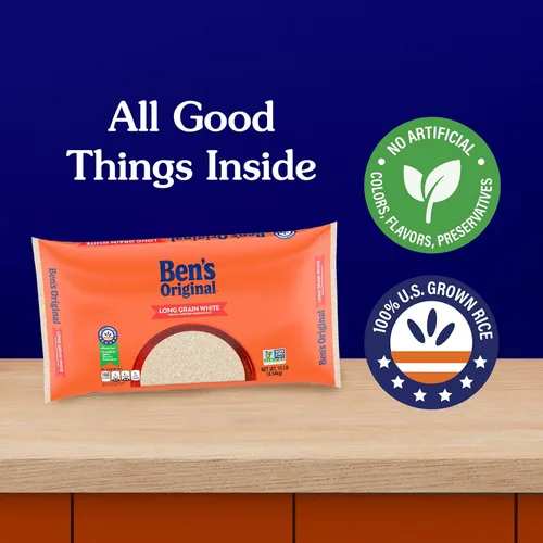 Vista 6 de BEN'S ORIGINAL Arroz blanco enriquecido de grano largo, arroz hervido, bolsa de 10 lb
