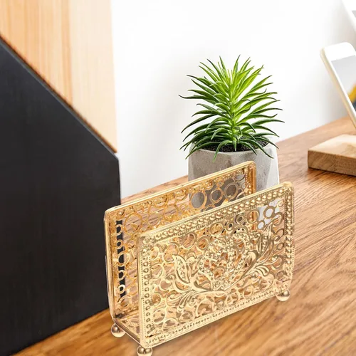 Vista 7 de VILLCASE Retro Freestanding Metal Napkin Holder Gold Rectangular Upright Iron Napkin Stand for Kitchen Table Farmhouse Decor