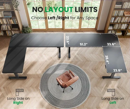 Vista 6 de SIAGO Escritorio de pie en forma de L, escritorio de pie ajustable de esquina de 63 x 55 pulgadas con estación de carga, mesa de pie en forma de L