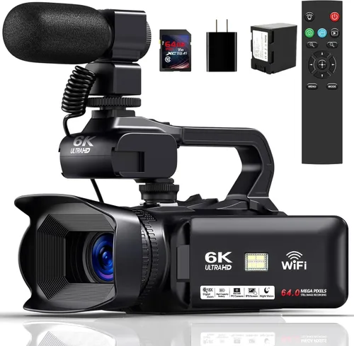 Videocámara Cámara de Video HD 6K 64MP con Visión Nocturna IR, Cámara para Vlogging de YouTube, Zoom Digital de 18X, Pantalla Táctil de 4.0