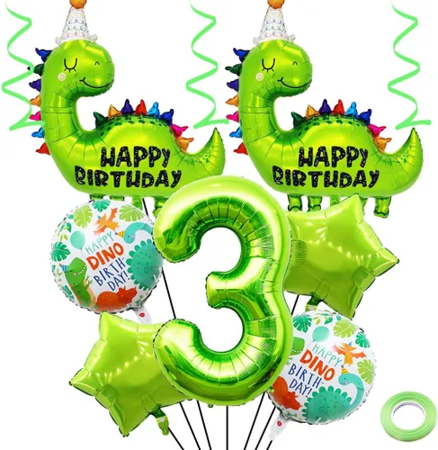 Vista 8 de Globos de cumpleaños de dinosaurio número 2, globo de aluminio de aluminio con el número 2 para fiestas temáticas de dinosaurios, decoración