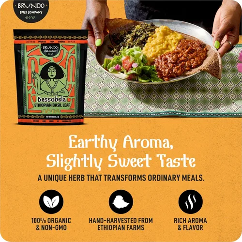 Vista 2 de Brundo Spices Bessobela Auténtica albahaca sagrada etíope Recogida y procesada a mano Cosechada e importada de Etiopía Sin OMG Orgánico