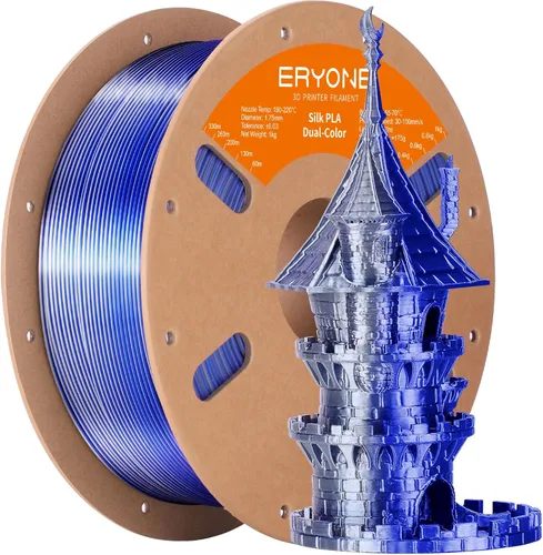 Vista 31 de ERYONE Filamento de ácido poliláctico (PLA) de seda bicolor para impresora 3D, de 1.75 mm +/- 0.03 mm, carrete de cartón de 1 kg (2.2 libras), negro