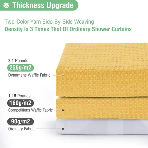 Vista 252 de Cortina de ducha de tela Dynamene verde oscuro - Cortinas de baño de tela de nido de abeja texturizadas resistentes, juego de cortinas de baño