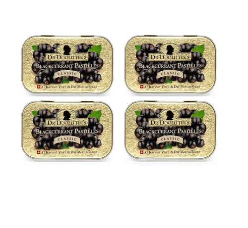 Vista 10 de DOOLITTLE Dr Classic Pastillas de frutas suaves para voz y garganta, sabor grosella negra, paquete múltiple de lata de 2.12 onzas, paquete de 3