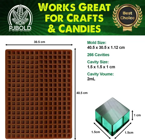 Vista 2 de Molde cuadrado de silicona para dulces, 266 cavidades, 2 mL