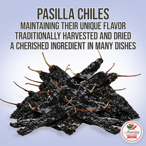 Vista 4 de Pasilla Chiles Secos 1LB (16oz) - Grapa en la cocina mexicana topos, salsas, guisos, salsa. Calor suave - Sabor picante y punget