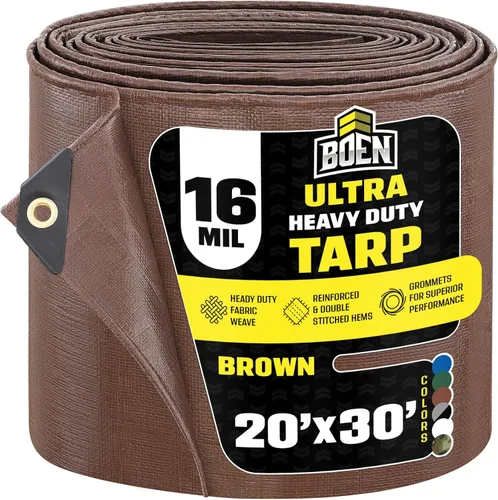 Vista 13 de Lona ultra resistente impermeable con cubierta grande Marrón, 4 x 20 pies / 0.630 in de grosor Lonas a prueba de rasgaduras Material de tejido