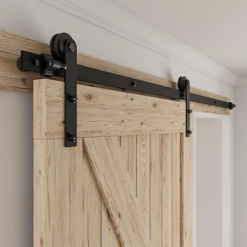 Vista 10 de CCJH Kit de herrajes para puerta corrediza de granero de 4 pies, resistente, suave y silencioso, fácil de instalar, se adapta a paneles de puerta