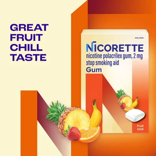 Vista 6 de Nicorette goma de mascar de nicotina de 2 mg para ayudar a dejar de fumar - Ayuda para dejar de fumar con sabor a frutas refrescantes, 20