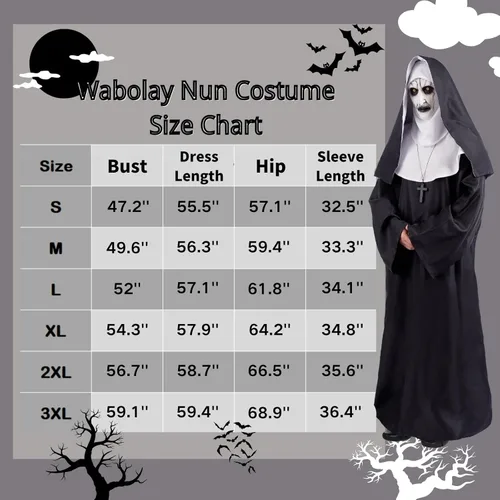 Vista 7 de Disfraz de monja para mujer, disfraz de Halloween, talla grande, disfraz de malvado de monja, disfraz de cosplay para fiesta de disfraces