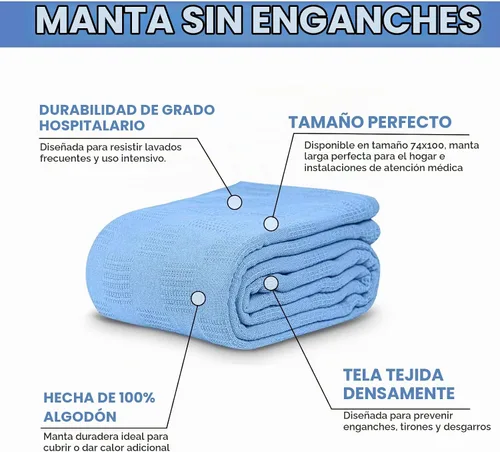 Vista 3 de Linteum Textile Hospital Manta térmica sin enganches, 100% algodón (74 x 100 pulgadas, azul)