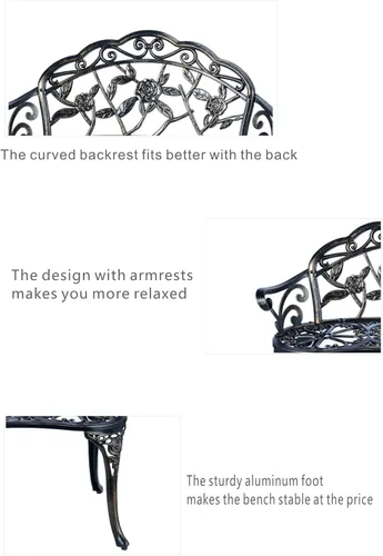 Vista 5 de Banco de patio con balcón de doble asiento, banco de jardín de aluminio fundido antioxidante para patio, muebles de exterior, cobre.1