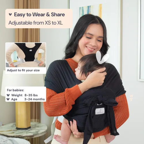 Vista 2 de BabbleRoo Baby Wraps Carrier - Baby Essentials - Portabebés para bebé, seguro y cómodo, transpirable, fácil de usar, ajustable de XS a XL