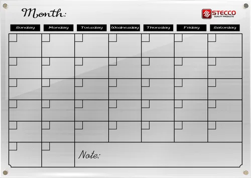 STECCO Calendario magnético para nevera de borrado en seco. Calendario mensual acrílico de borrado en seco. Calendario magnético acrílico para