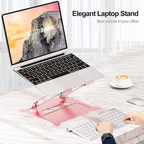 Vista 3 de Urmust Soporte ergonómico ajustable para computadora portátil (negro) Soporte ergonómico ajustable para computadora portátil (oro rosa)