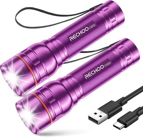 Vista 19 de RECHOO Linternas recargables de alta luminosidad, G1000 súper brillante, pequeña linterna LED con zoom y 3 modos de iluminación, linterna táctica
