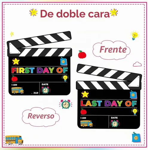 Vista 2 de FLYAB Letrero de pizarra para el primer y último día de escuela, tablero de doble cara personalizado para el primer día de regreso a clases