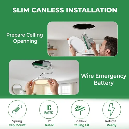 Vista 3 de E2 Lighting Luz LED empotrable de 8 pulgadas con batería de emergencia de respaldo, 8 pulgadas, retrofit LED empotrable de 8 pulgadas, luz LED