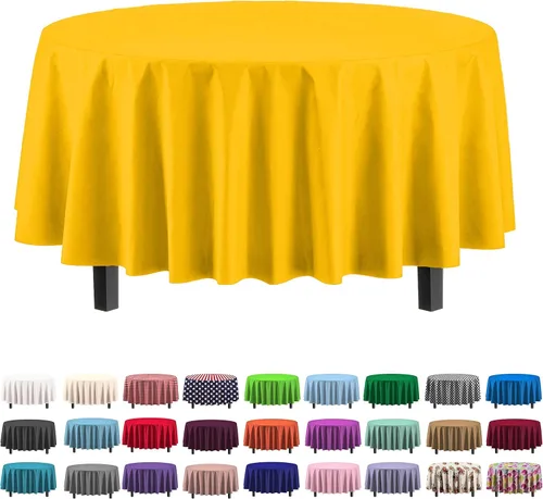 Vista 52 de Exquisito paquete de 4 manteles de plástico blanco desechables de 84 pulgadas de Party Solids - Mantel redondo desechable para fiestas - Manteles