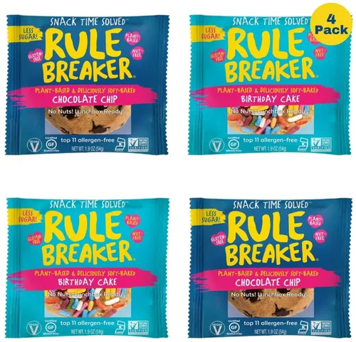 Vista 18 de Rule Breaker Galletas veganas y sin gluten Blondie de chispas de chocolate y pastel de cumpleaños A base de plantas, lácteos, nueces, soja, sin
