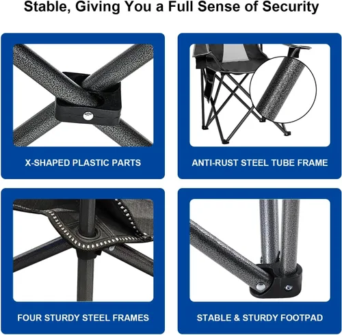 Vista 4 de Sillas de camping plegables y colapsables de alta resistencia, silla plegable de césped con bolsa para lonchera, bolsillo de almacenamiento, bolsa