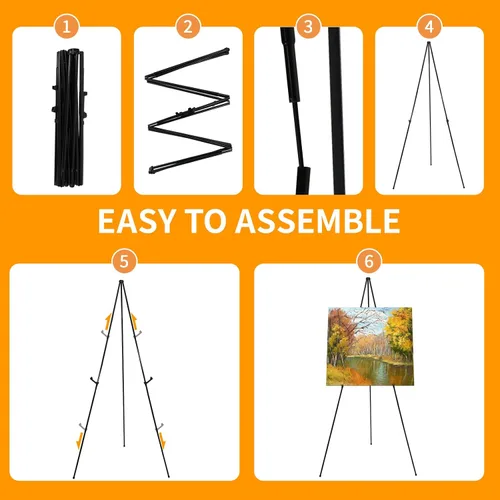 Vista 6 de Caballete de exhibición para boda, caballetes portátiles de 63 pulgadas para carteles de señales, caballete de metal ajustable para piso, trípode