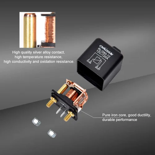 Vista 2 de Interruptor de relé de carga dividida de 4 pines de 12 V CC 120 Amp Relé SPST de servicio continuo para embarcaciones automotrices marinas..