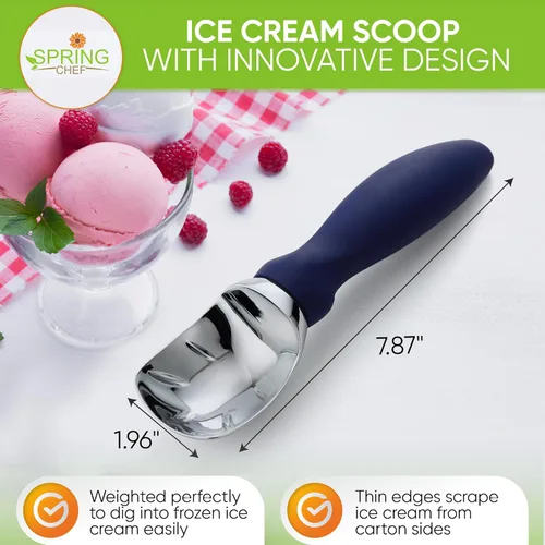 Vista 2 de Spring Chef - Cuchara para helado con mango suave, profesional, fuerte y resistente, utensilio de cocina de primera calidad para masa de galletas