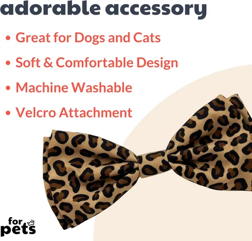 Vista 2 de Huxley & Kent Pajarita de leopardo marrón para mascotas Grande Ajustable, cómoda y duradera Accesorio para collar de pajarita de gato