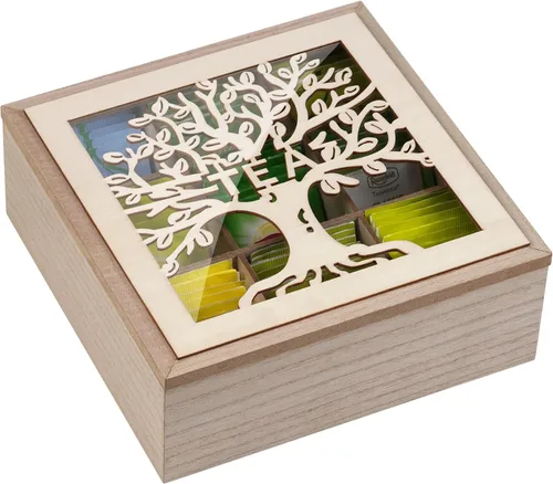 handrong Organizador de caja de té, soporte de bolsa de té de madera, organizadores de té y almacenamiento, organizador de té con patrón de árbol
