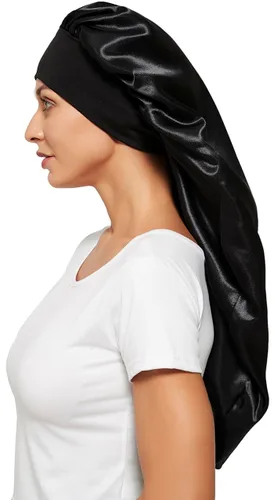 Vista 18 de 2 gorros para el cabello para mujer, de satén, banda elástica suave, gorro de dormir sedoso, gorro grande para mujer, gorro para trenzas