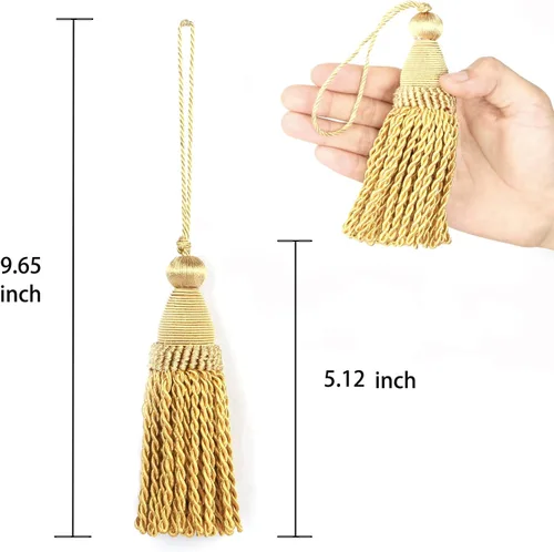 Vista 2 de Paquete de 2 Borlas de Llave 24cm/ 9 Pulgadas con Bucles, Artesanía de Borla Trenzada Hecha a Mano, Accesorios de Bricolaje para Decoración del Hogar