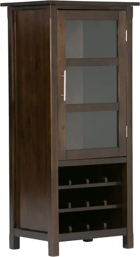 SIMPLIHOME Avalon - Armario de madera maciza con 12 botellas de 22 pulgadas de ancho, contemporáneo, de alto almacenamiento, color marrón tabaco