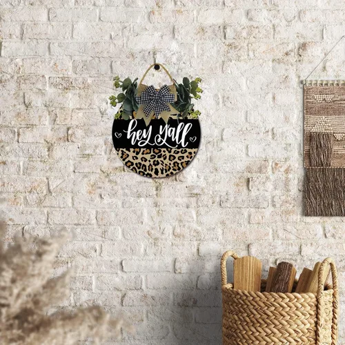 Vista 3 de Letrero redondo de madera para decoración de puerta delantera, letrero de Hello para puerta delantera, letrero de 12 pulgadas de Hey Y'all, letrero