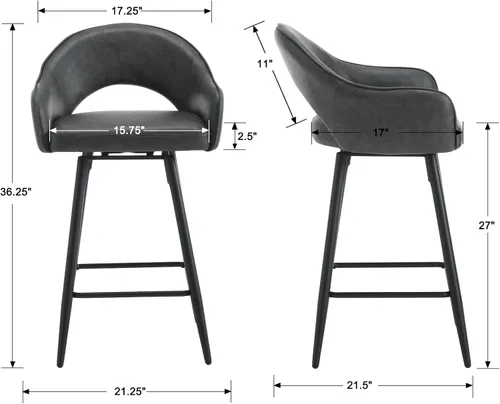 Vista 28 de DUOMAY Juego de 2 taburetes de bar giratorios, modernos taburetes de altura de mostrador de 26 pulgadas, silla de isla de cocina tapizada de Blanco