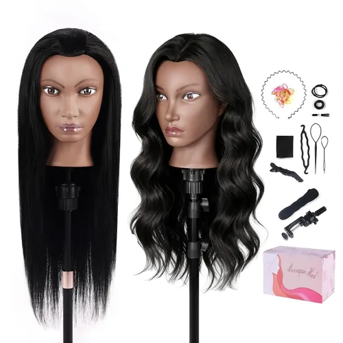 Vista 12 de Cabeza de maniquí con 80% cabello humano real, TopDirect, 61 cm, cabeza de peluquería con cabello marrón real, maniquí para peinado y práctica