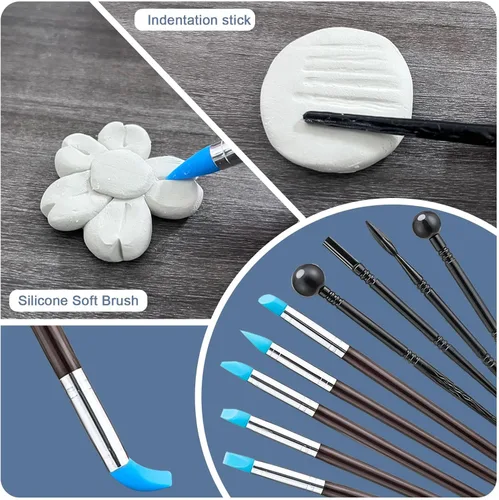 Vista 5 de 1DFAUL Juego de 30 barnices de arcilla seca al aire con herramientas de escultura, 2 esmaltes de arcilla mate brillante de 3.4 fl oz para alto