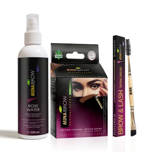 Vista 37 de Kit de tinte negro MinaiBrow Polvo de coloración natural con dos cepillos biselados, resistente al agua y a las manchas, tinte instantáneo