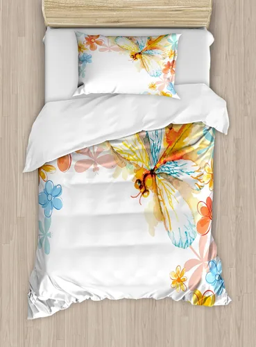 Vista 95 de Ambesonne Hawaii - Juego de funda de edredón de verano, palmeras y hojas exóticas de helecho, fondo colorido abstracto, juego de ropa de cama