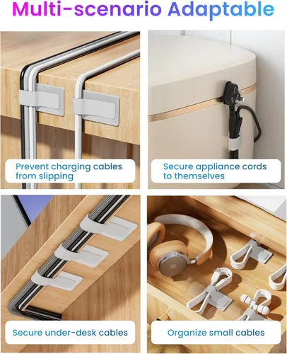 Vista 8 de LX IntMfr. Sujetacables de gancho y bucle, correas de cable autoadhesivas de gancho y bucle, organizador de cables con parte trasera adhesiva, clip
