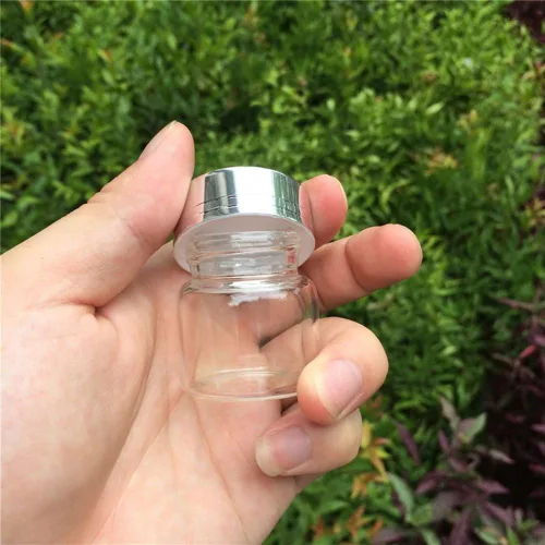 Vista 4 de Frascos vacíos de 0.7 fl oz Almacenamiento de botellas de vidrio con tapa de rosca de aluminio Tapa de metal plateado 6