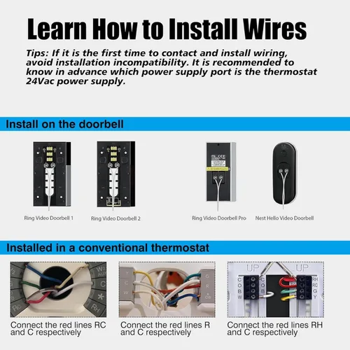 Vista 4 de Transformador de CA de 24 voltios, adaptador de cable C para termostato o transformador de timbre (certificado UL)