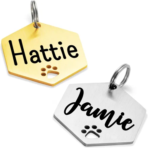 Vista 8 de Ultra Joys Placas de Identificación para Perros Personalizadas para Mascotas - Placa de ID Personalizada con Pata Hueca - Placa Grabada para Perros