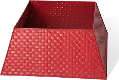 Vista 8 de Glitzhome Collar de árbol de tejido de metal rojo trapezoidal de 25.75 pulgadas de largo, para árboles de Navidad rústicos, anillo de árbol