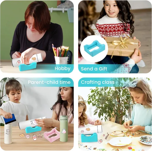 Vista 7 de Cuna para manualidades con material de silicona y escobilla de fieltro con borde de fieltro, ideal para aplicar calcomanías de vinilo en vasos, Cian