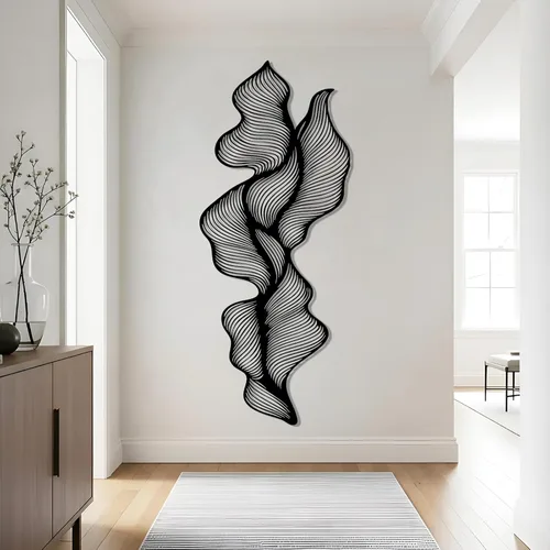 Vista 2 de Arte de pared de metal de línea abstracta, decoración de pared moderna de lujo, decoración de pared geométrica irregular, arte de pared de línea