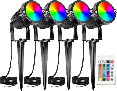 Luces RGB de bajo voltaje para paisaje, 5 W, 12 voltios, foco LED, luces de camino al aire libre, luces de patio, jardín, césped, paisajismo, 500